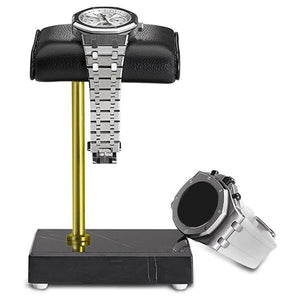 Support Montre en Cuir et Marbre Noir 