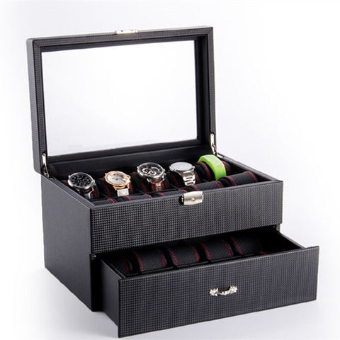 Coffret à Montre en Carbone avec Tiroir
